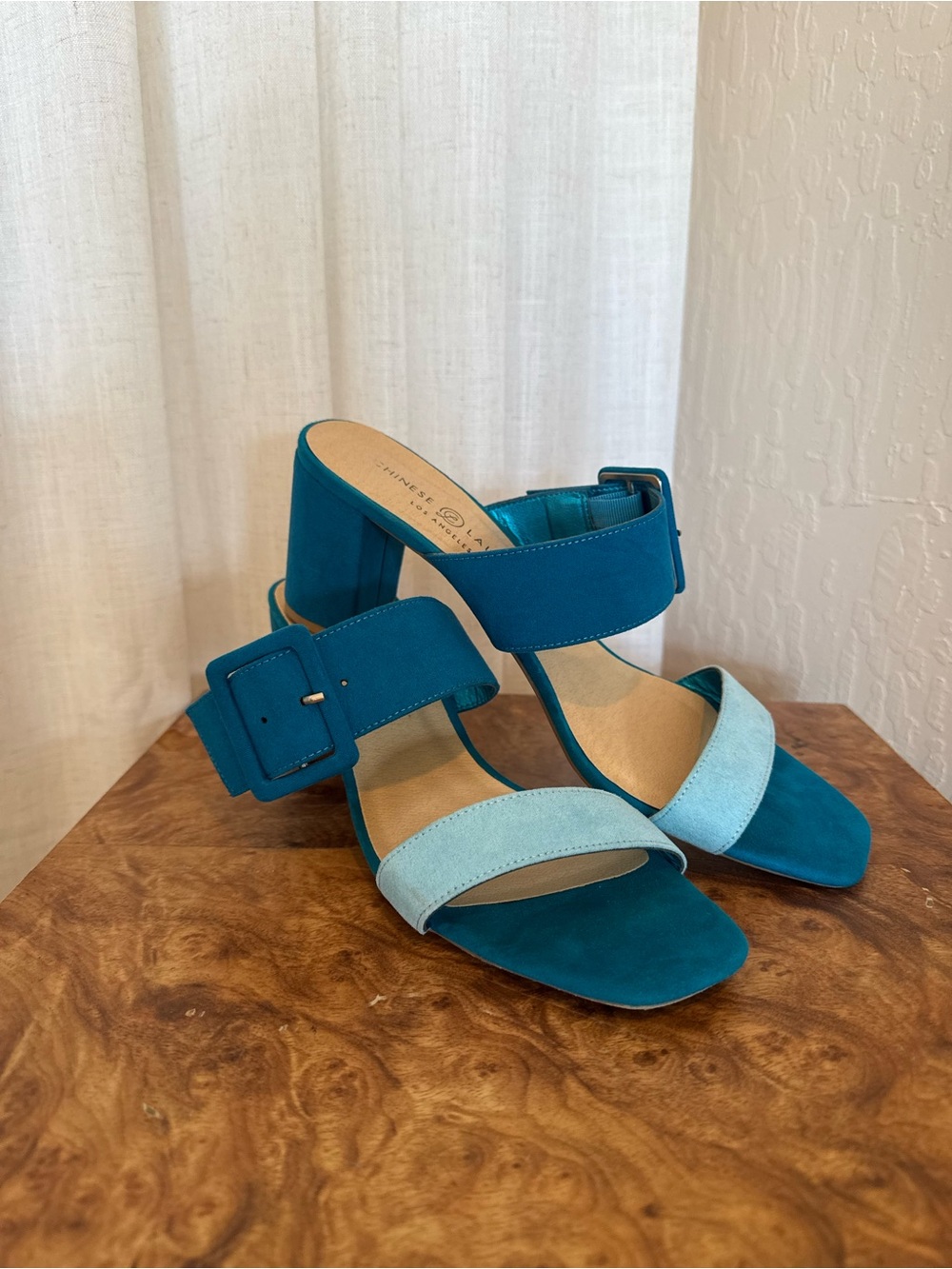 Chinese Laundry Teal Two-Tone Block Heel Sandals